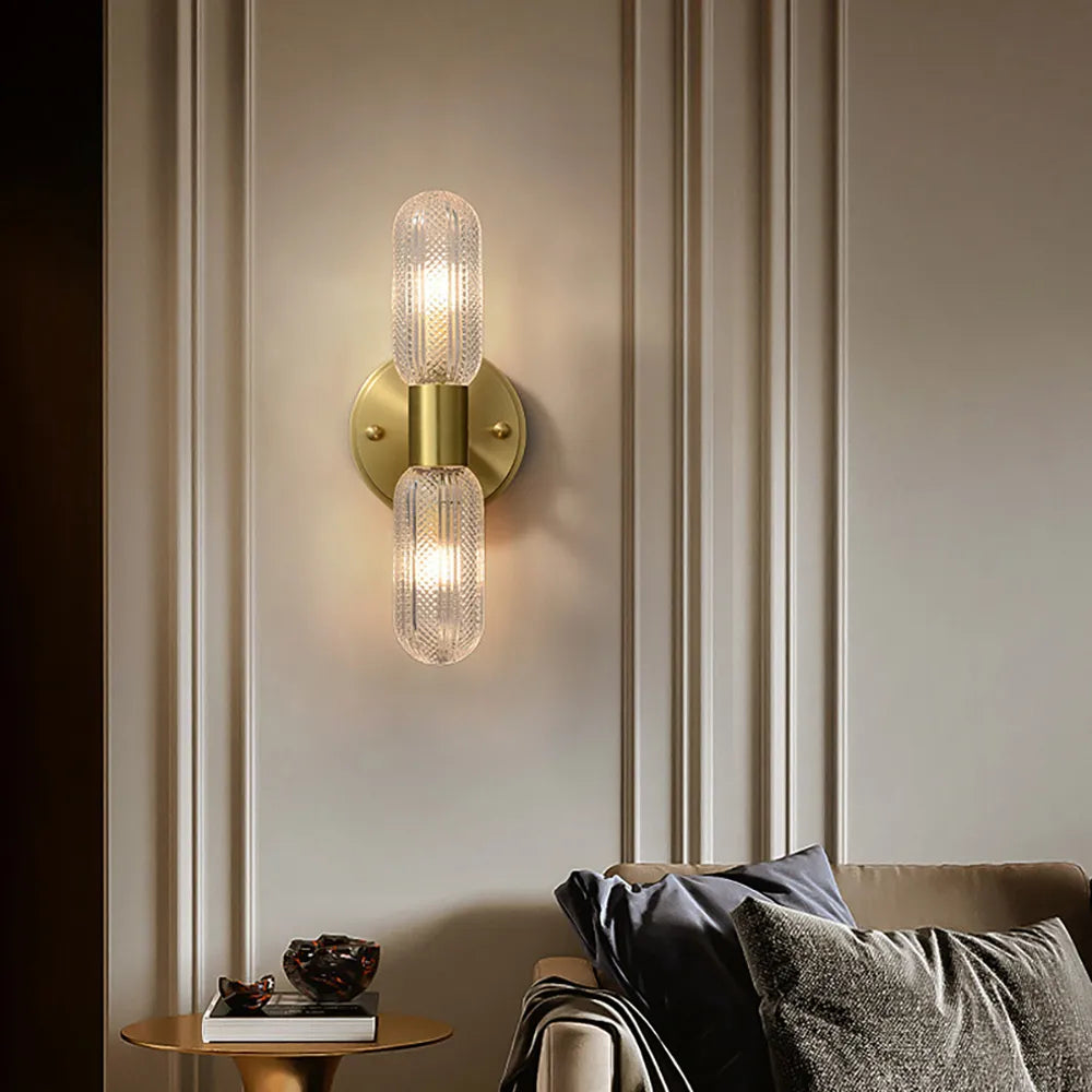 Gold 2-Light Clear Glass Lampshade Modern Gold Wall Sconces - view 3
