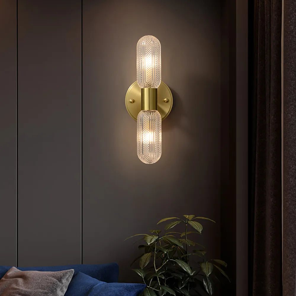 Gold 2-Light Clear Glass Lampshade Modern Gold Wall Sconces - view 4