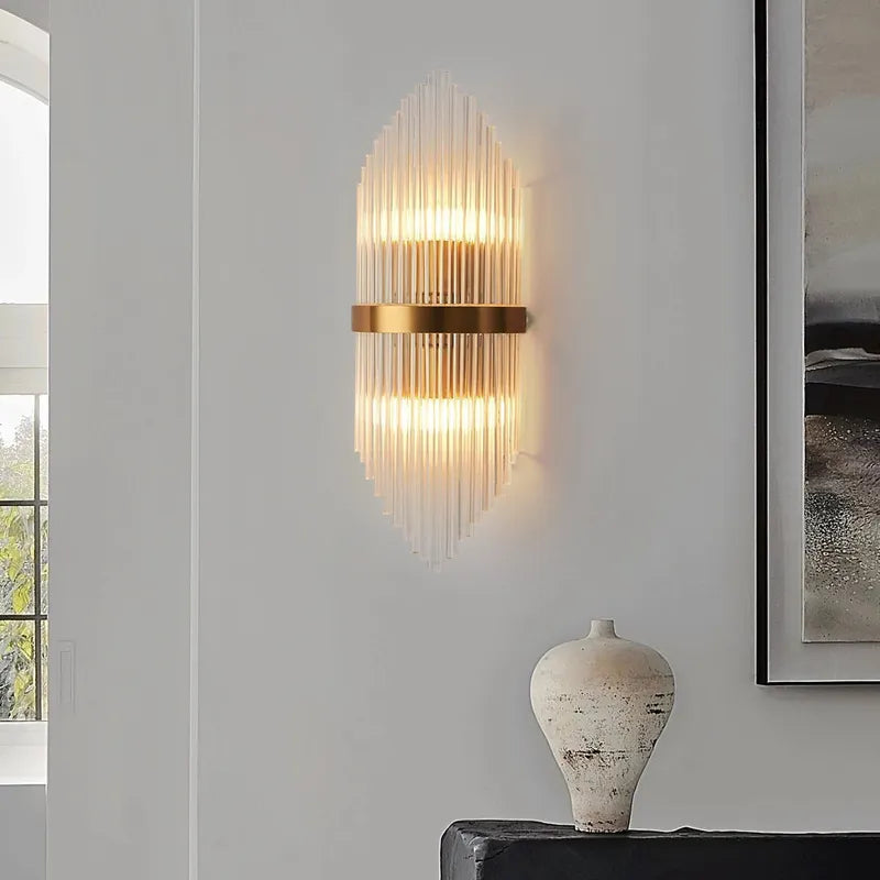 Striated Luxury Gold Clear Glass Shade LED Wall Lighting - view 1