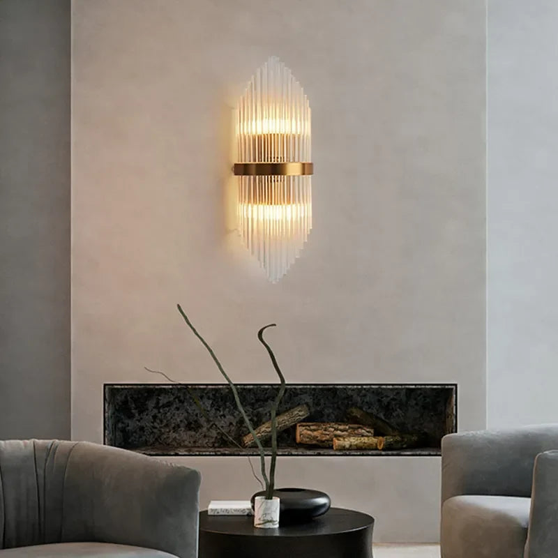 Striated Luxury Gold Clear Glass Shade LED Wall Lighting - view 2