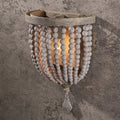 Wood Boho Beaded Distressed Gray Rustic Wall Sconce Lighting - view 1