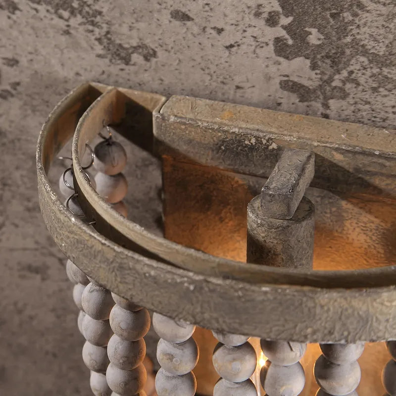 Wood Boho Beaded Distressed Gray Rustic Wall Sconce Lighting - view 5