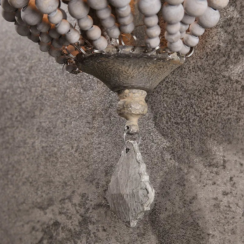 Wood Boho Beaded Distressed Gray Rustic Wall Sconce Lighting - view 7