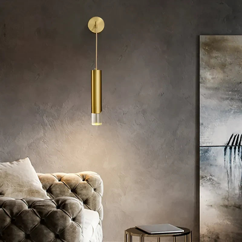 Armed Brass Cylinder Clear Shade Modern LED Wall Sconces - view 2