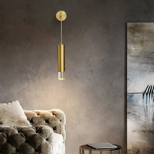 Armed Brass Cylinder Clear Shade Modern LED Wall Sconces - view 2