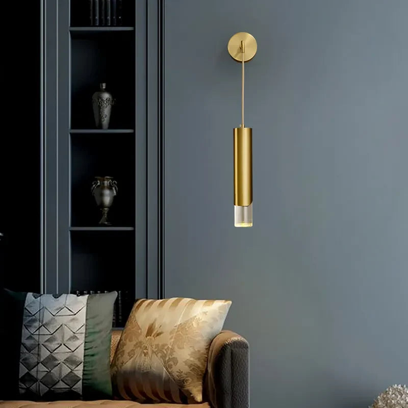 Armed Brass Cylinder Clear Shade Modern LED Wall Sconces - view 3
