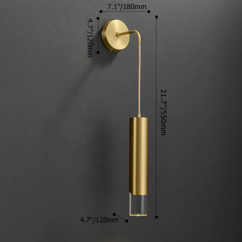 Armed Brass Cylinder Clear Shade Modern LED Wall Sconces - view 7