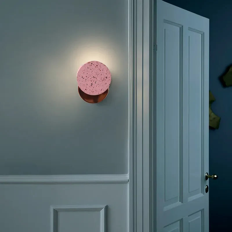 Pink Modern Metal Back Plate Terrazzo Round Wall Sconces - view 2