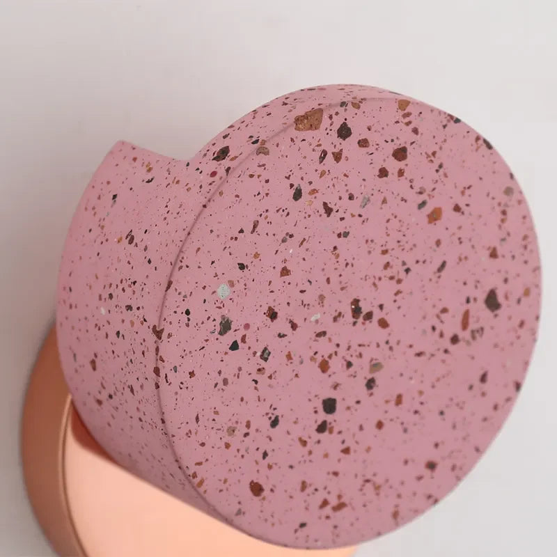 Pink Modern Metal Back Plate Terrazzo Round Wall Sconces - view 4