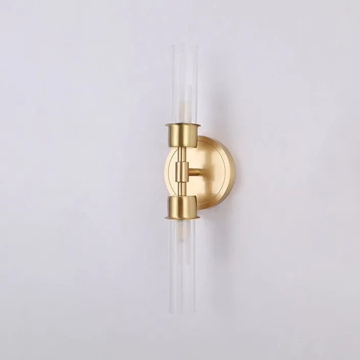 Modern Brass 2-Light Clear Glass Bedroom Wall Sconce Lighting - view 1
