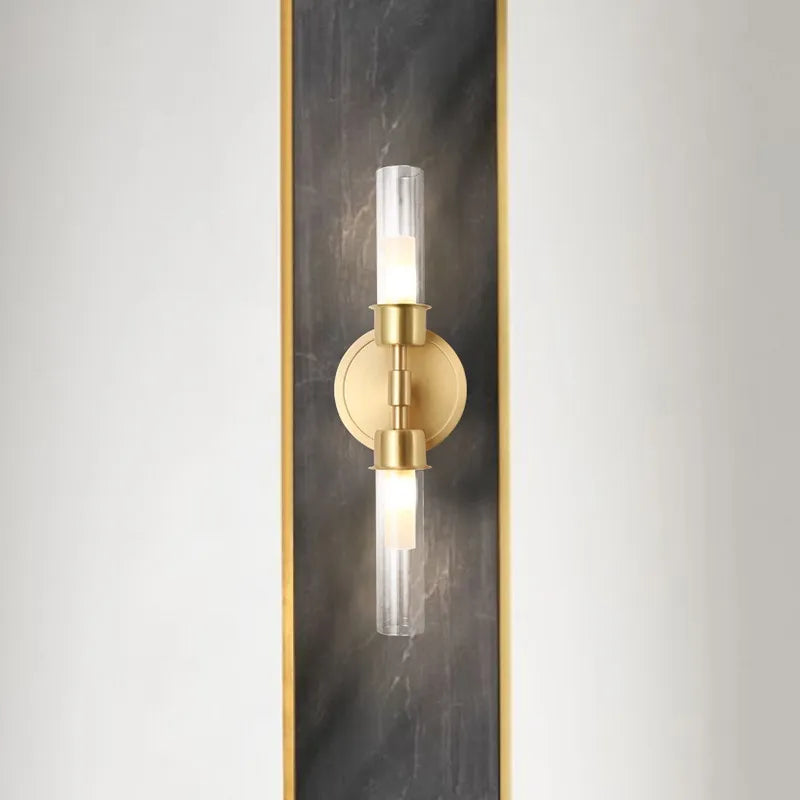 Modern Brass 2-Light Clear Glass Bedroom Wall Sconce Lighting - view 2