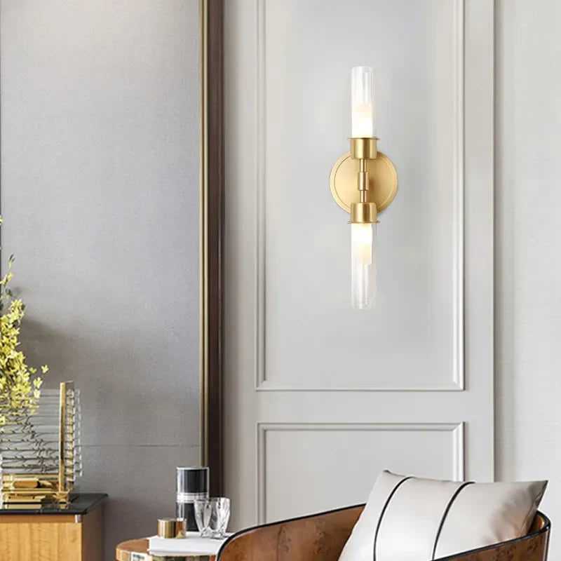 Modern Brass 2-Light Clear Glass Bedroom Wall Sconce Lighting - view 3