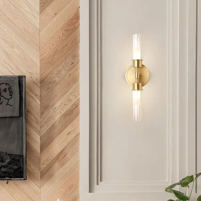 Modern Brass 2-Light Clear Glass Bedroom Wall Sconce Lighting - view 4