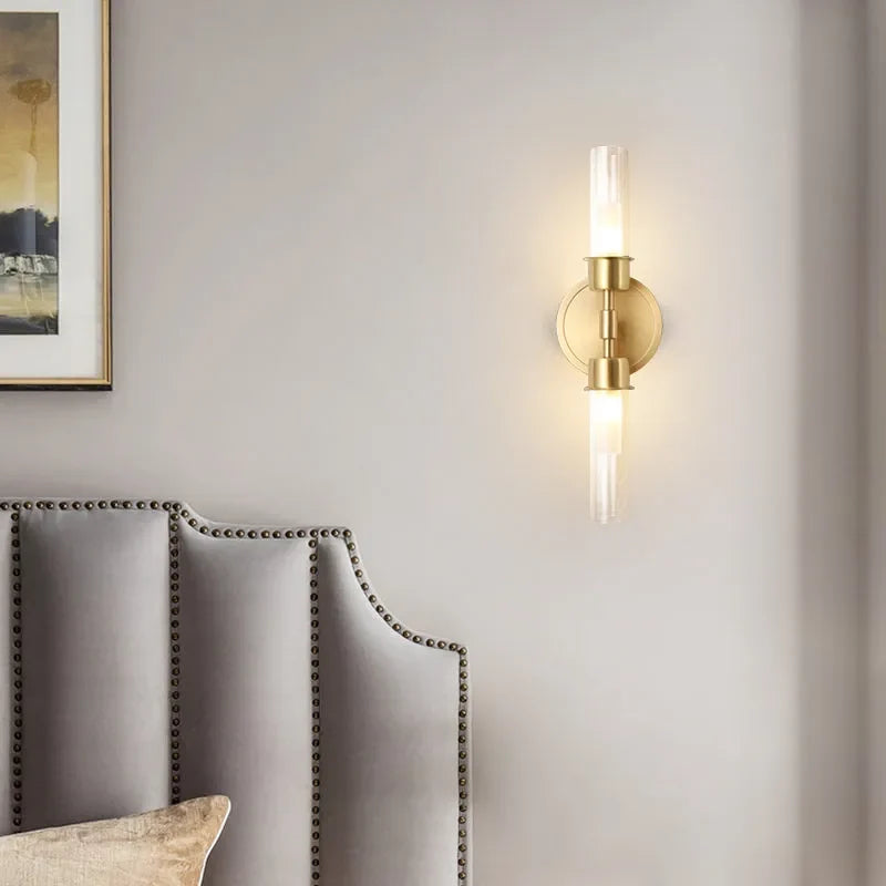Modern Brass 2-Light Clear Glass Bedroom Wall Sconce Lighting - view 5