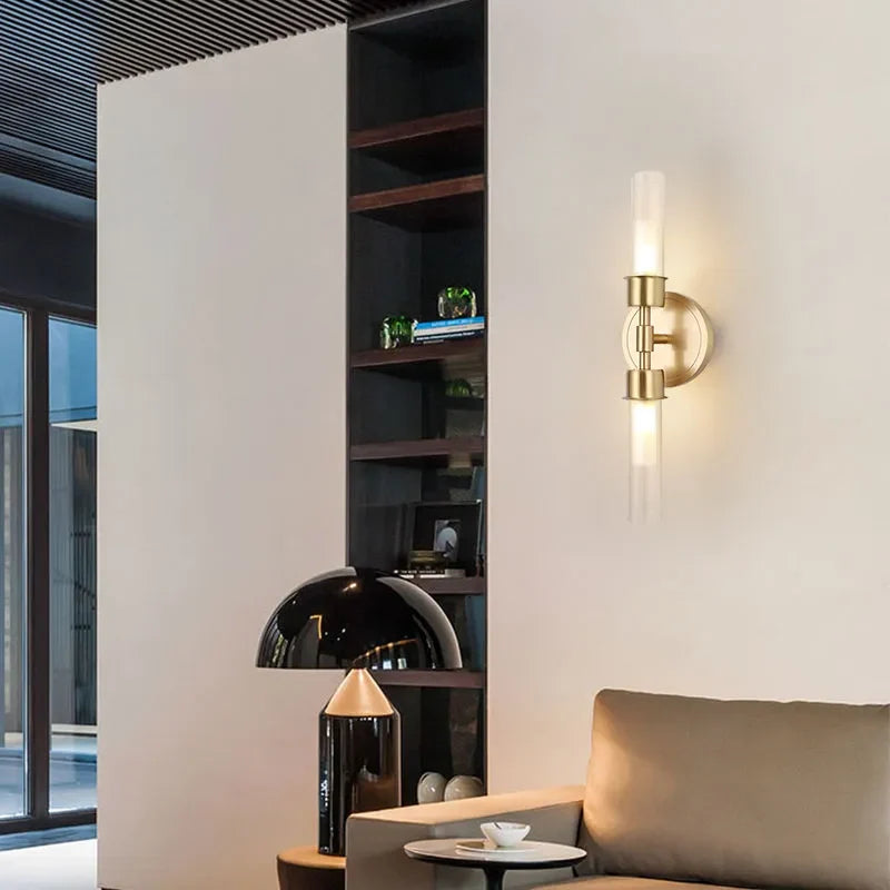 Modern Brass 2-Light Clear Glass Bedroom Wall Sconce Lighting - view 6