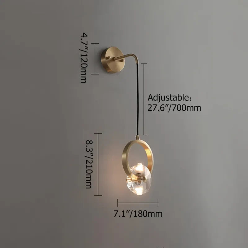 Gold and Crystal Wall Sconces LED Adjustable Cable and Modern Design - view 6