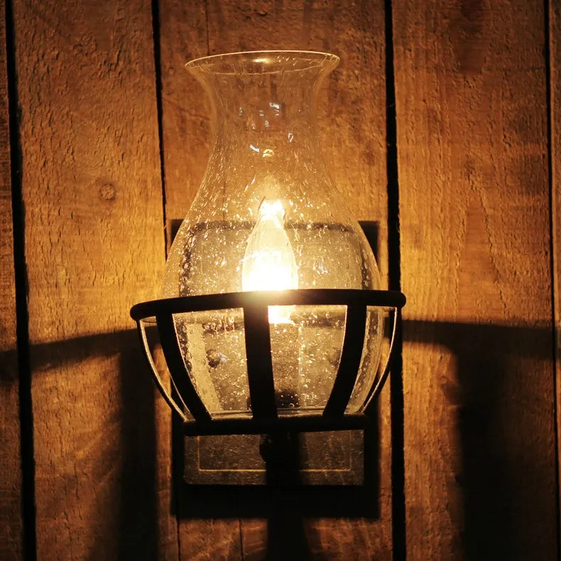 Black Bracket Clear Glass Single Candelabra Rustic Wall Sconces - view 2