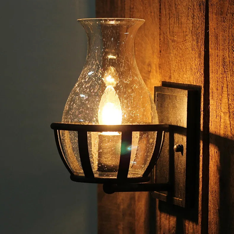Black Bracket Clear Glass Single Candelabra Rustic Wall Sconces - view 4