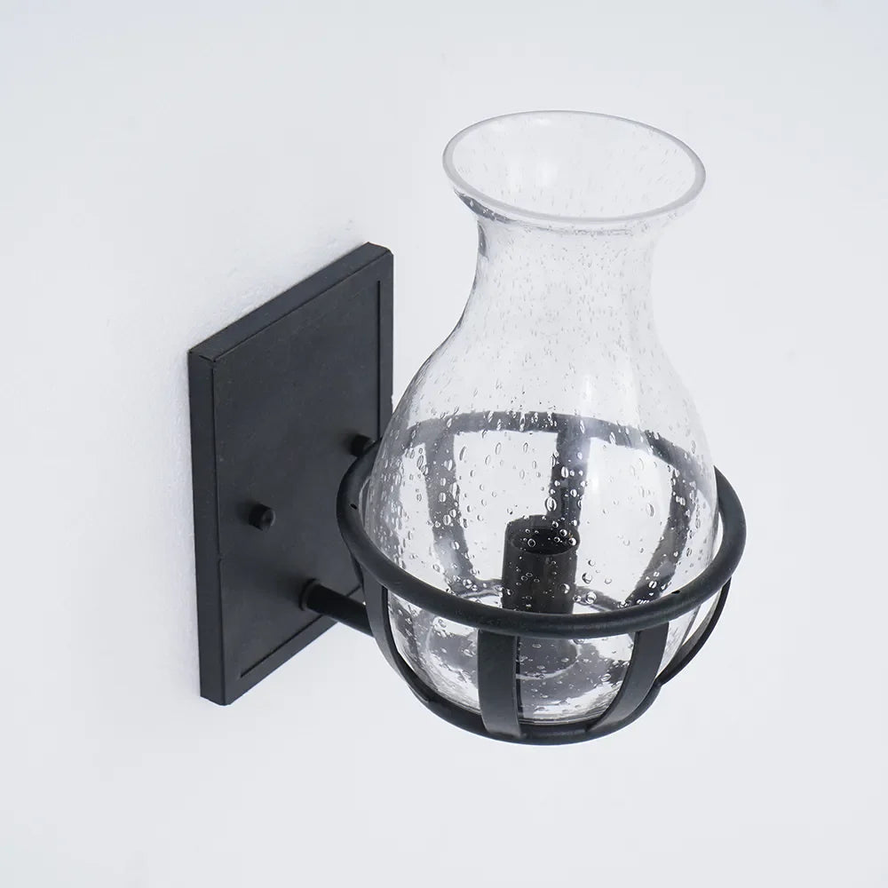 Black Bracket Clear Glass Single Candelabra Rustic Wall Sconces - view 5