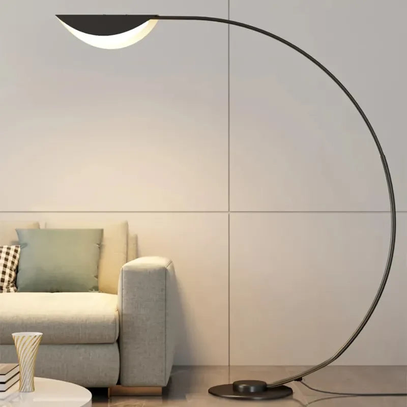 Point Minimalist Floor Lamp Arc Black Opal Lampshade For Bedroom - view 1