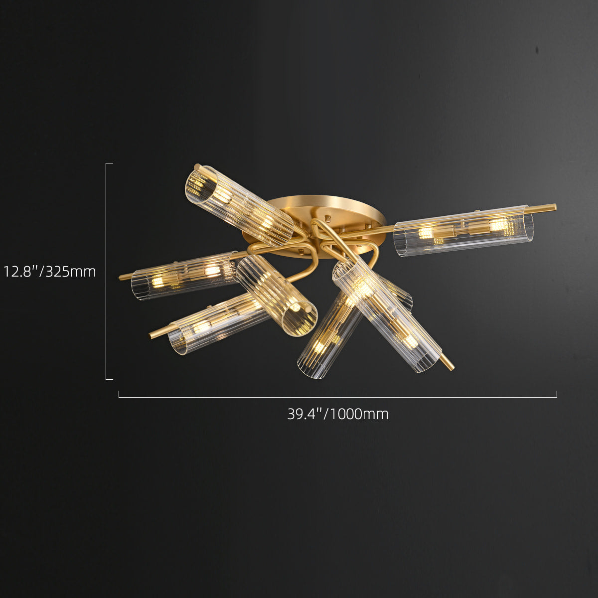 Casoria XL Luxury Brass Clear Glass Radial Living Room Ceiling Light - view 10