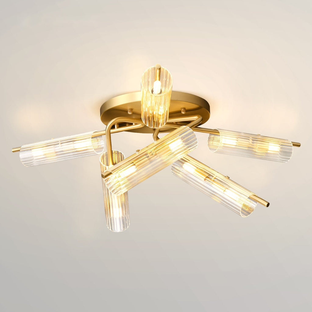 Casoria XL Luxury Brass Clear Glass Radial Living Room Ceiling Light - view 2