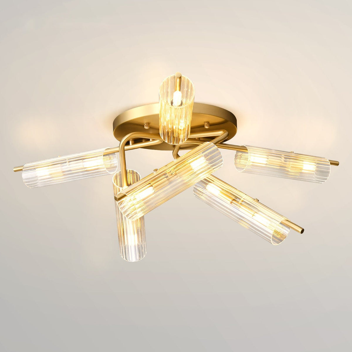 Casoria XL Luxury Brass Clear Glass Radial Living Room Ceiling Light - view 2