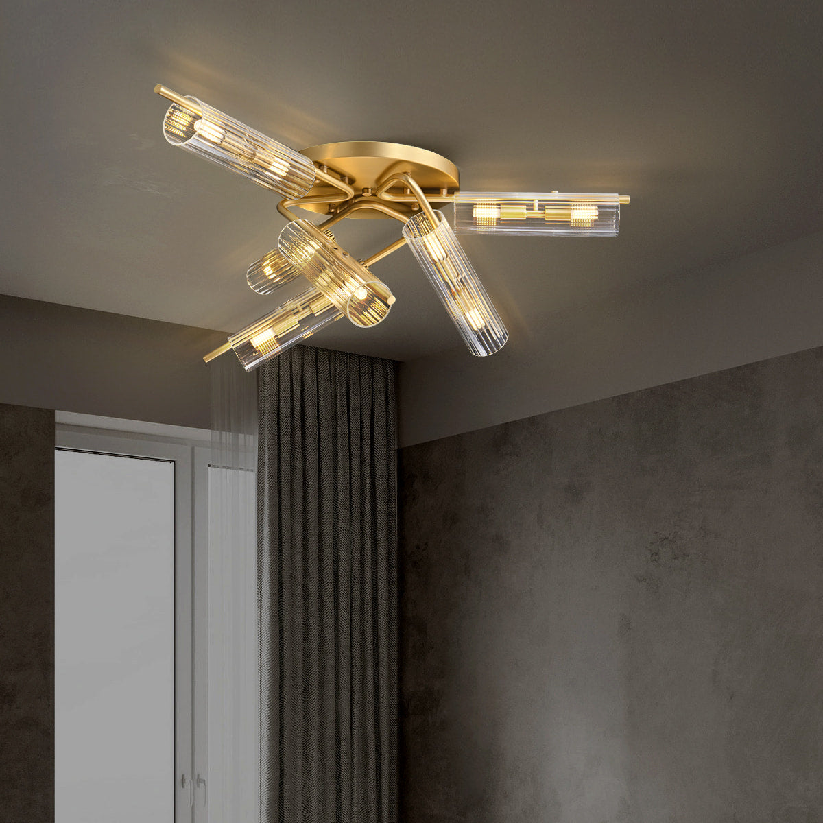 Casoria XL Luxury Brass Clear Glass Radial Living Room Ceiling Light - view 4