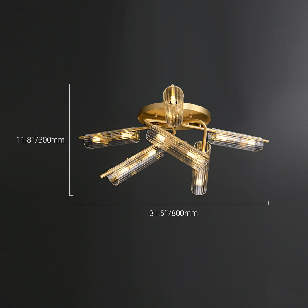 Casoria XL Luxury Brass Clear Glass Radial Living Room Ceiling Light - view 9