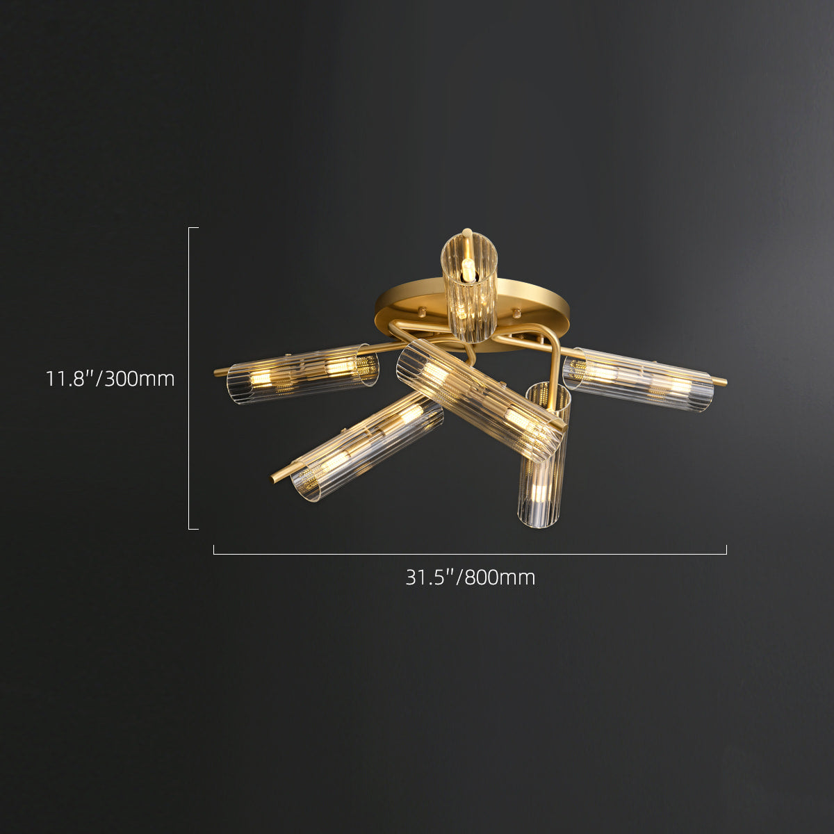 Casoria XL Luxury Brass Clear Glass Radial Living Room Ceiling Light - view 9