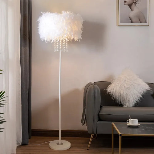 Art Deco Feather Shade Plug In Light Fixture Floor Lamps For Bedroom - view 1