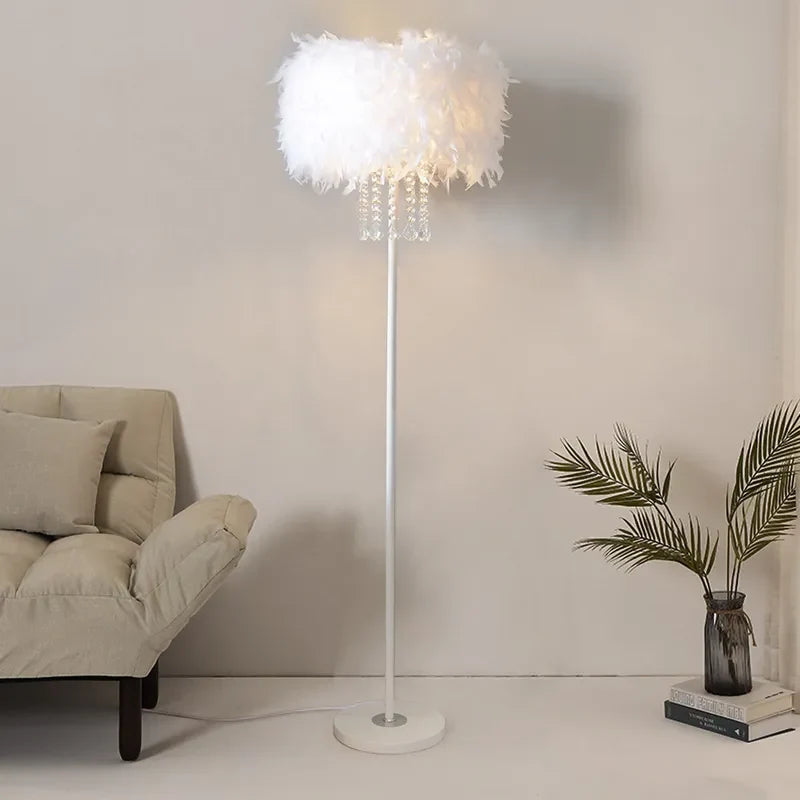 Art Deco Feather Shade Plug In Light Fixture Floor Lamps For Bedroom - view 2