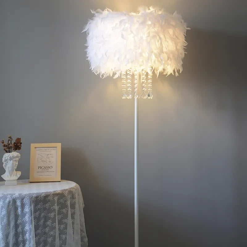 Art Deco Feather Shade Plug In Light Fixture Floor Lamps For Bedroom - view 4