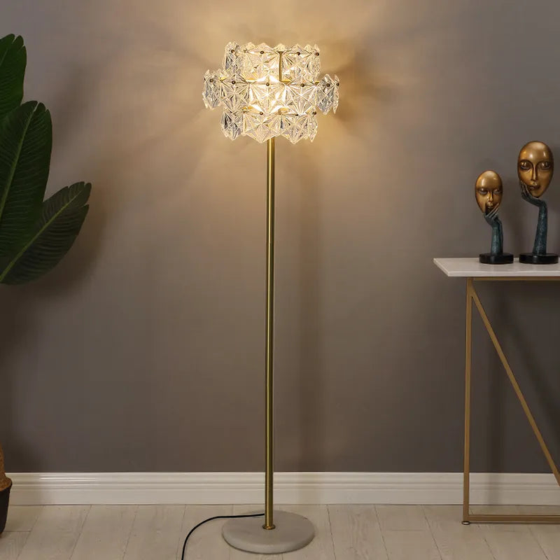 Glam Gold Plug-in Brass Clear Glass Floor Lamp For Bedroom - view 1