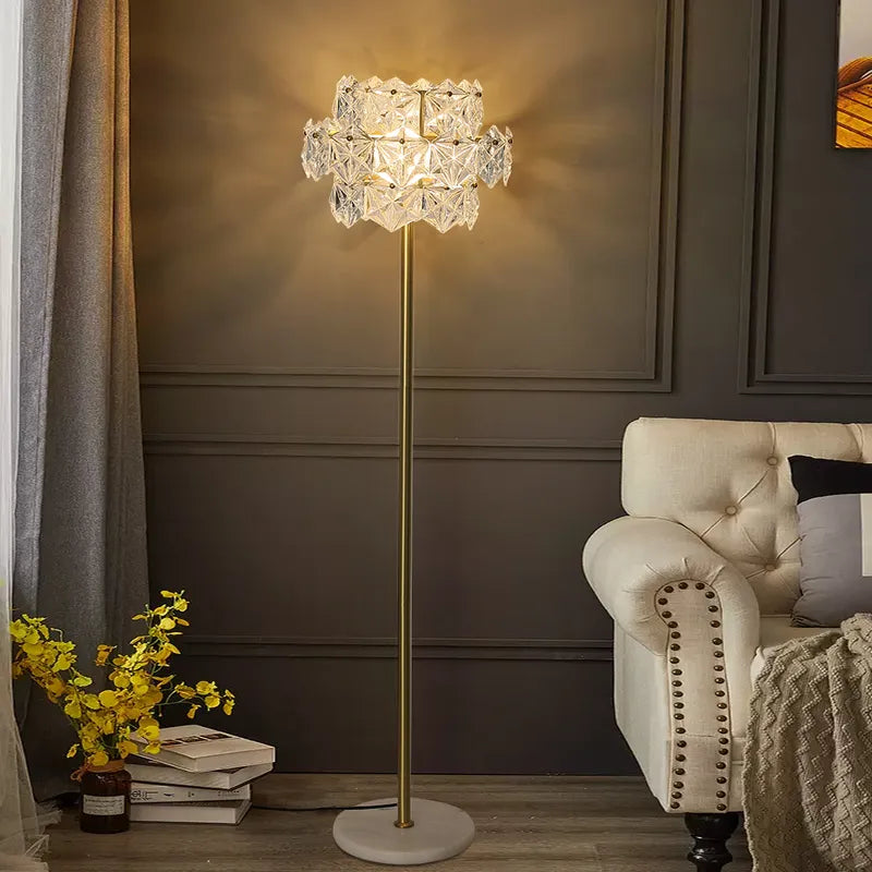 Glam Gold Plug-in Brass Clear Glass Floor Lamp For Bedroom - view 2