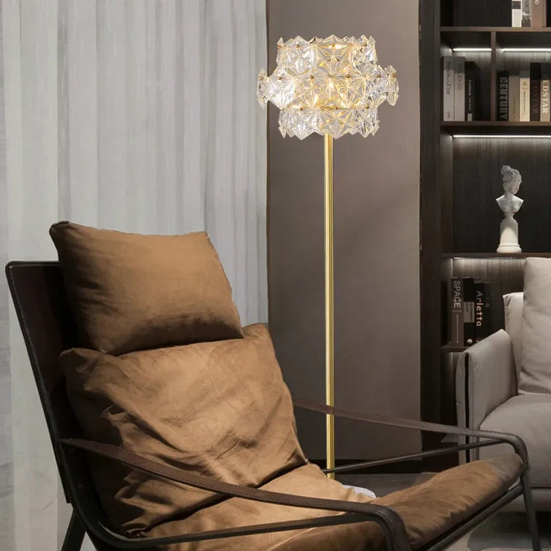 Glam Gold Plug-in Brass Clear Glass Floor Lamp For Bedroom - view 3