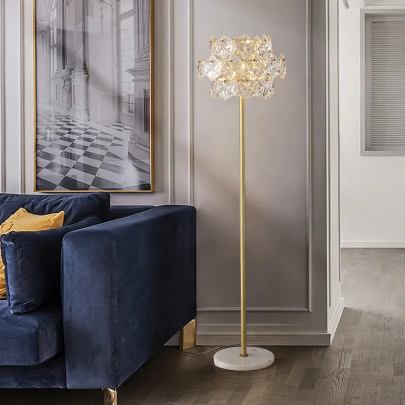 Glam Gold Plug-in Brass Clear Glass Floor Lamp For Bedroom - view 4