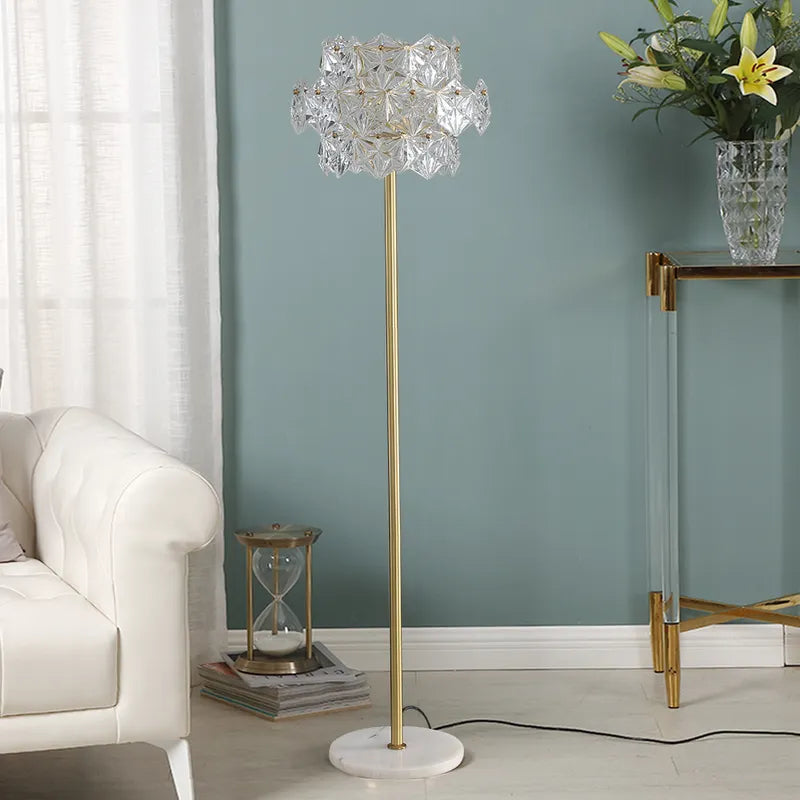 Glam Gold Plug-in Brass Clear Glass Floor Lamp For Bedroom - view 5