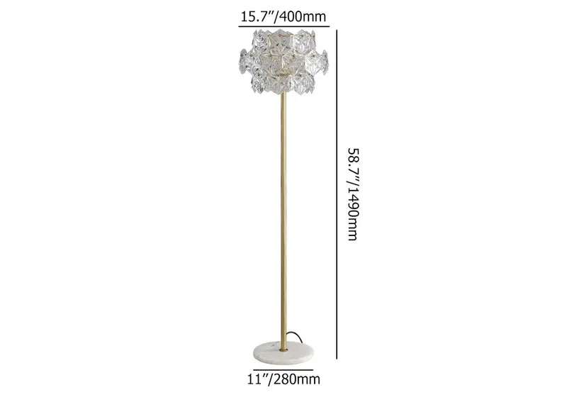 Glam Gold Plug-in Brass Clear Glass Floor Lamp For Bedroom - view 8
