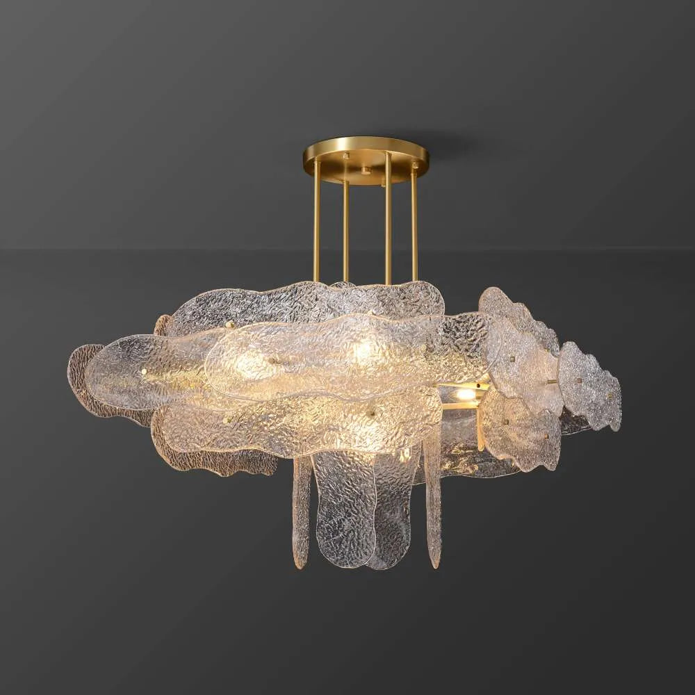 Nube Luxury Clear Textural Design Brass and Glass Chandelier - view 1