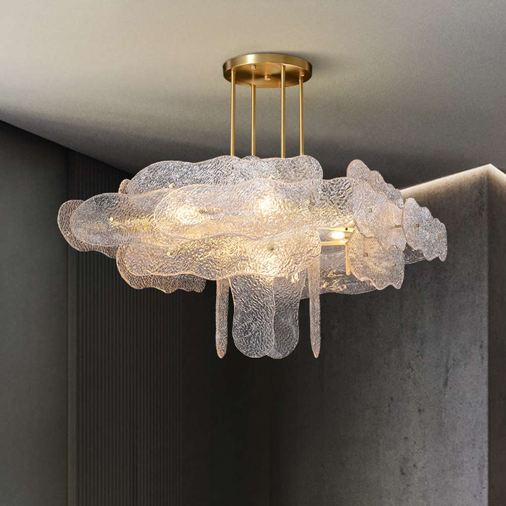Nube Luxury Clear Textural Design Brass and Glass Chandelier - view 3