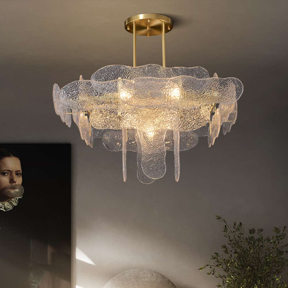 Nube Luxury Clear Textural Design Brass and Glass Chandelier - view 4