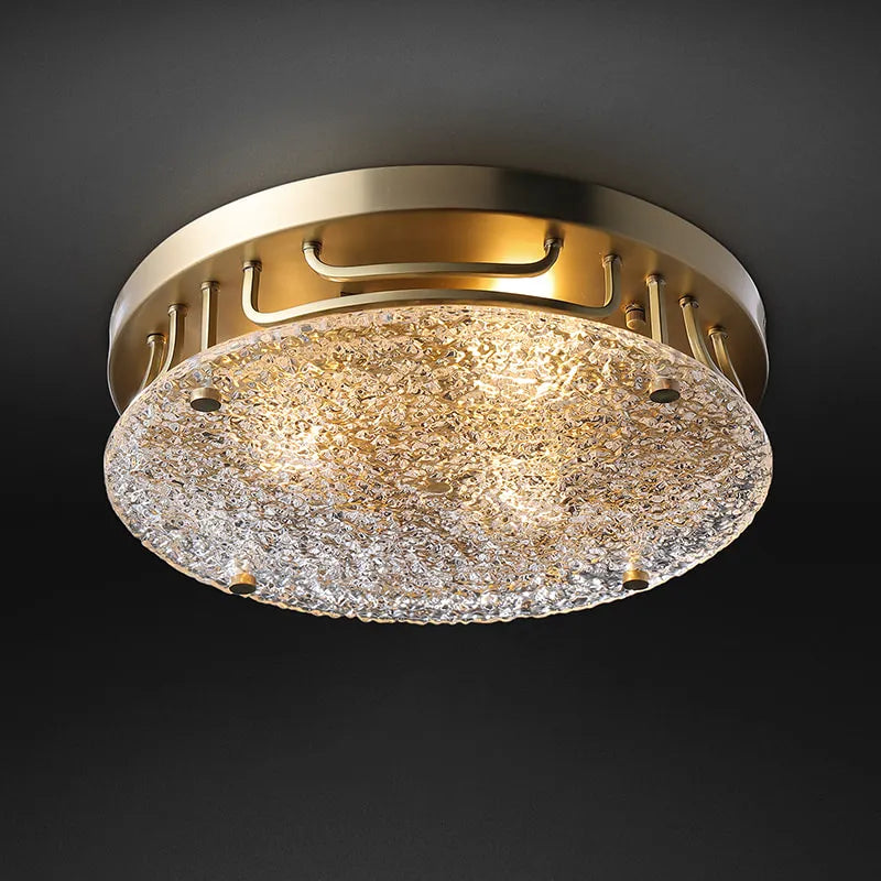 Ripple Glass and Brass Round Flush Mount Ceiling Light - view 1