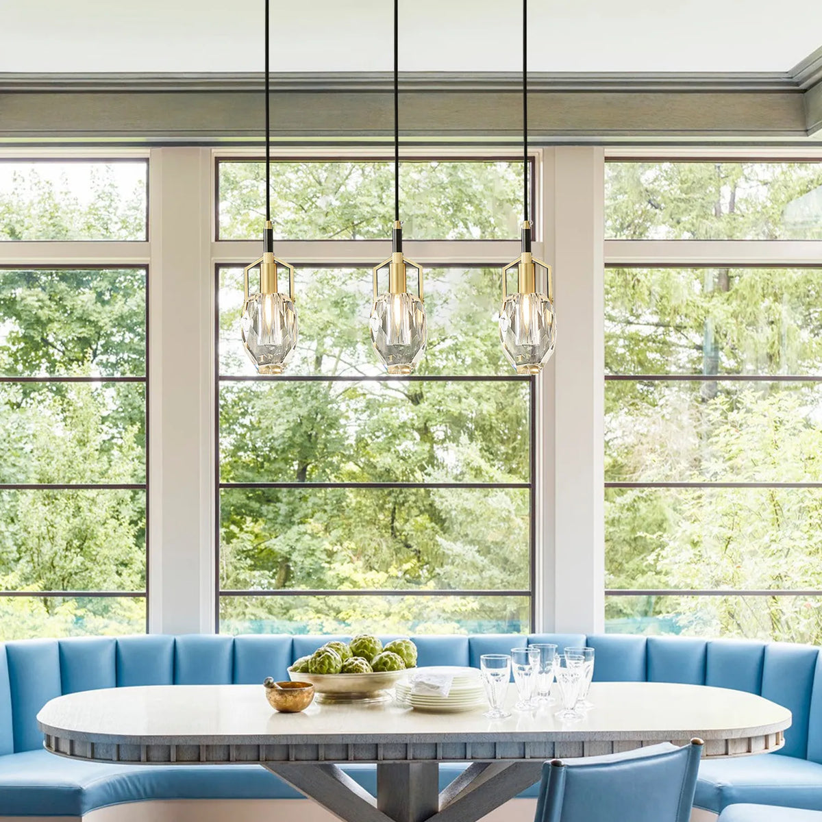 Irregular Brushed Brass Clear Crystal Pendant light Chandelier - view 2