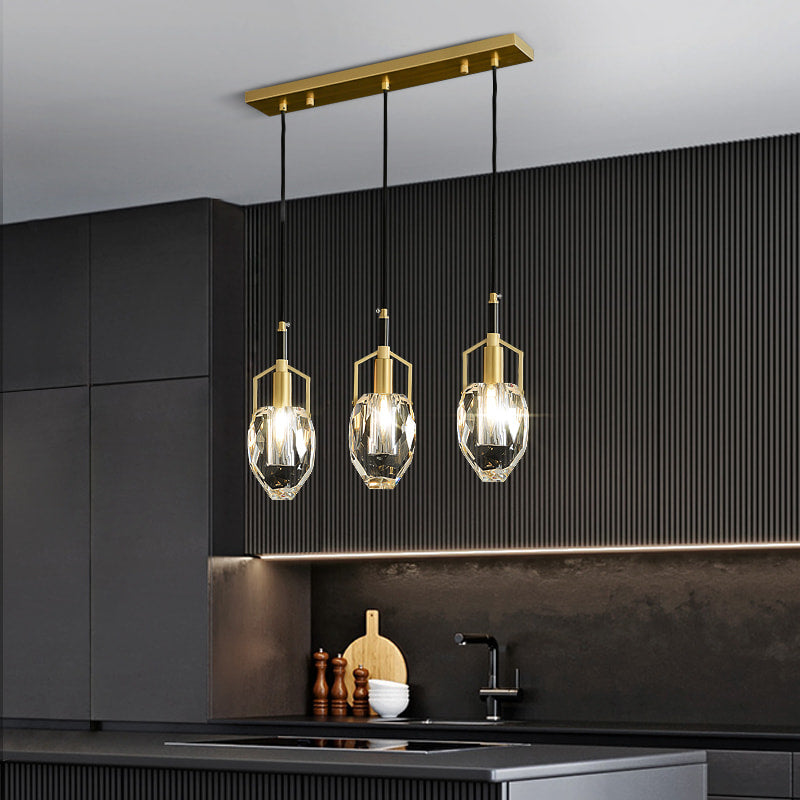 Irregular Brushed Brass Clear Crystal Pendant light Chandelier - view 3