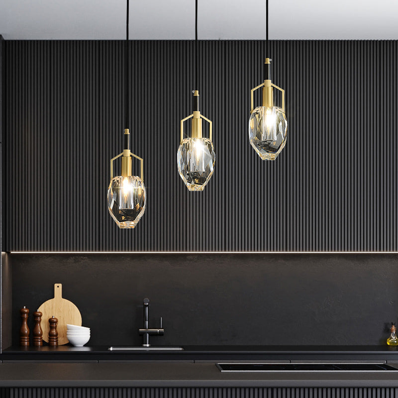 Irregular Brushed Brass Clear Crystal Pendant light Chandelier - view 4