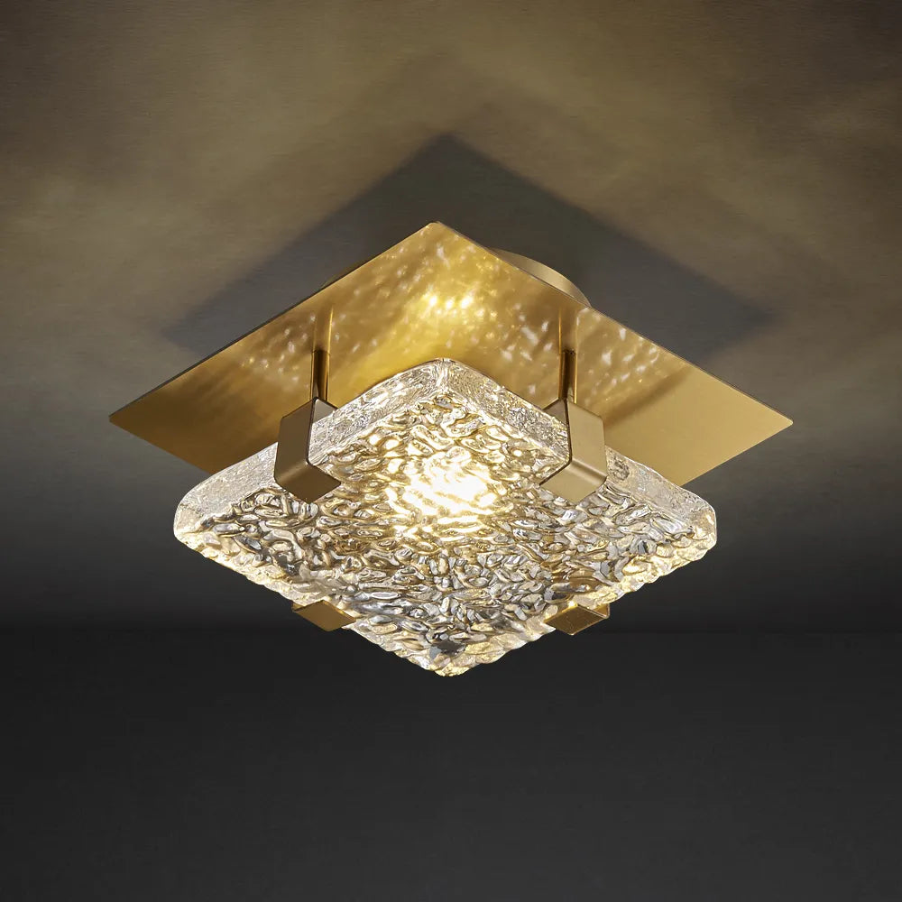 Terra Modern Brass Clear Textural Glass Square LED Ceiling Lights - view 1