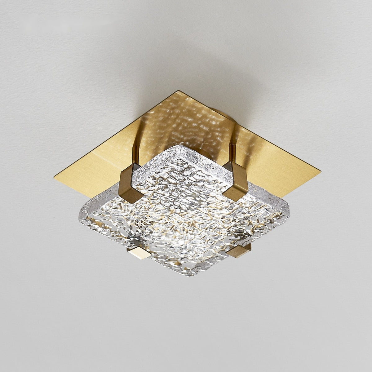Terra Modern Brass Clear Textural Glass Square LED Ceiling Lights - view 2