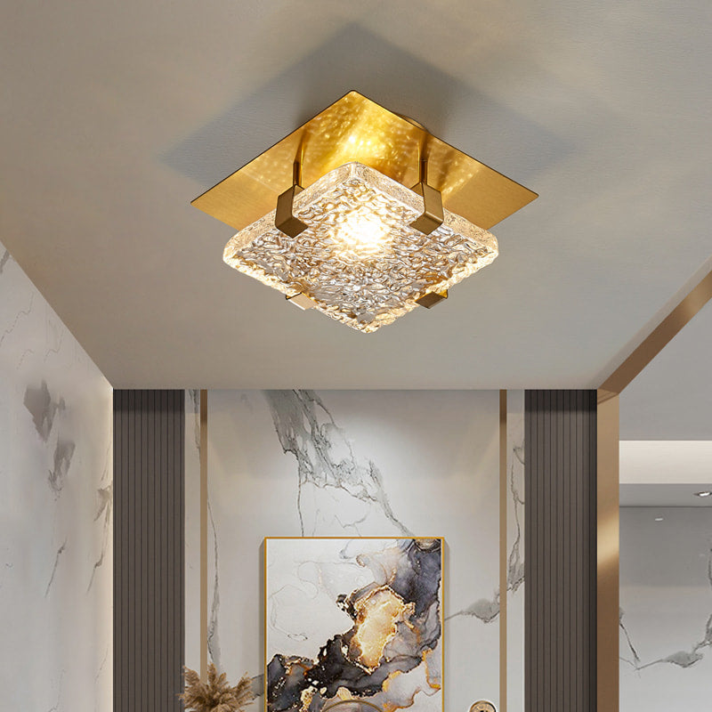 Terra Modern Brass Clear Textural Glass Square LED Ceiling Lights - view 3