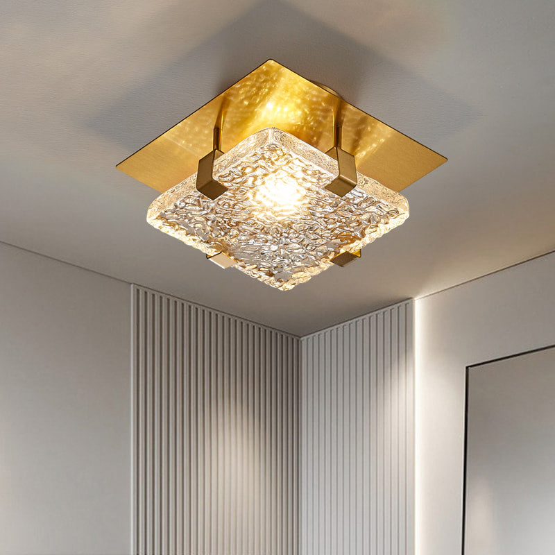Terra Modern Brass Clear Textural Glass Square LED Ceiling Lights - view 4